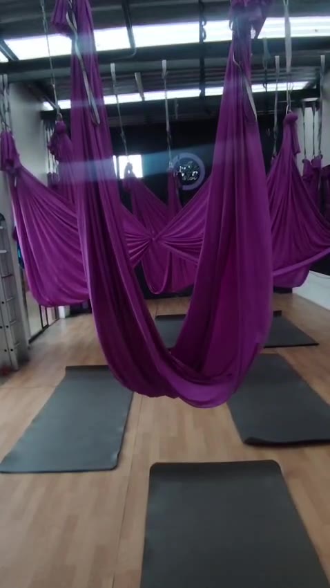 Mats laid out beneath each hammock